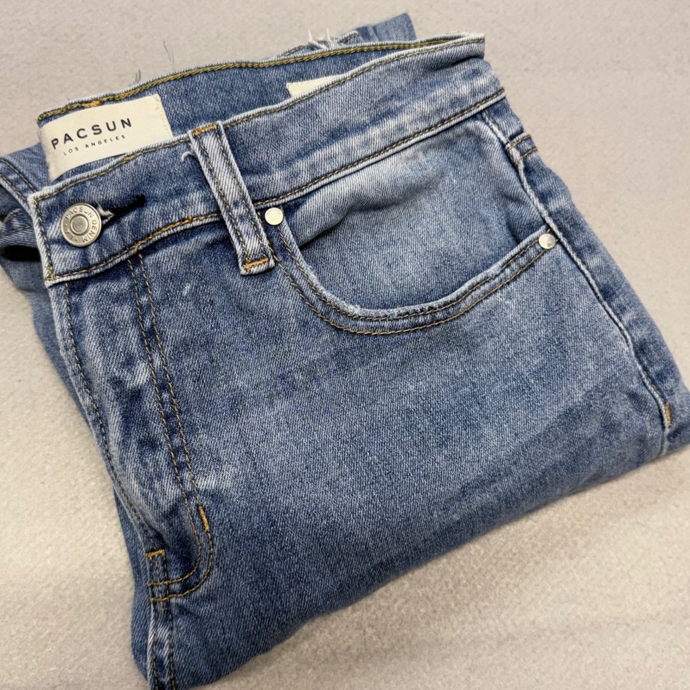 PacSun Vintage Icon Womens Jeans 28 Blue Distressed Raw Hem High Rise Straight
